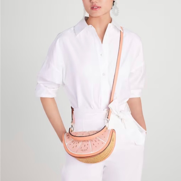 NWT! Kate Spade ♠️ Squeeze Wicker 3d Grapefruit  Crossbody/Top Handle Bag - Picture 3 of 10